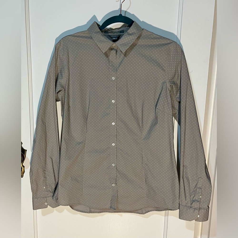 Eddie Bauer Gray and Yellow Dots Button Down Shirt